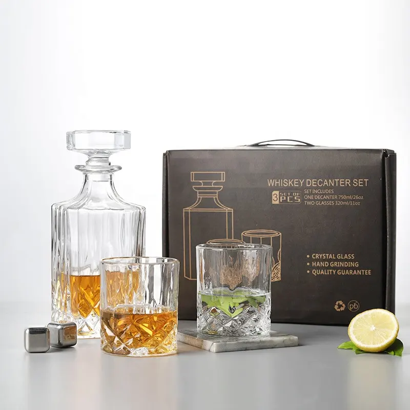 Wholesale classical crystal luxury whiskey decanter glasses 6 whiskey bar set