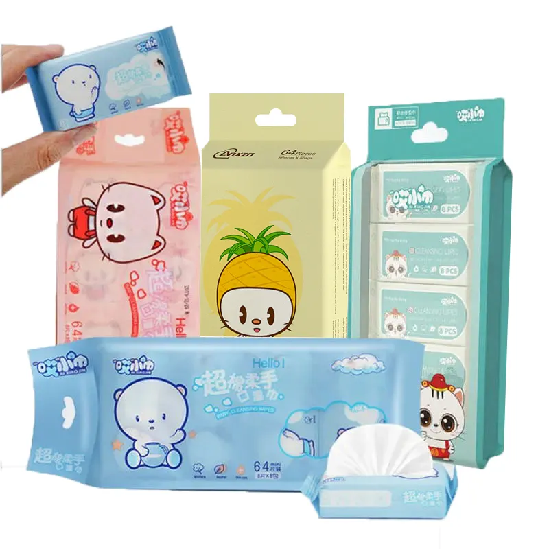 Toptan fiyat özelleştirilmiş marka temizleme mendilleri Mini paket yumuşak bebek el ağız temizleme ıslak mendiller