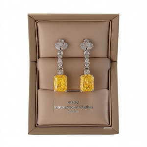 Pendientes de Diamantes Internacionales con Corte Esmeralda Amarillo, Oro Blanco, Certificación GIA, Joyería de Boda, Estilo Clásico para Mujer - Product Image 1