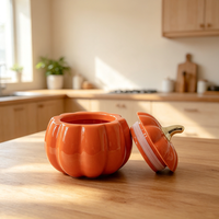 Pot à bougie en céramique 11,7*11,7*11,6 cm, pot de rangement en forme de citrouille orange, pot vide en verre pour bougie d'aromathérapie, vente en gros