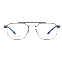 Gafas Ópticas de Titanio Hechas a Mano de Alta Calidad, Estilo Ejecutivo Vintage, Doble Puente, para Miopía, con Protección Anti-Luz Azul