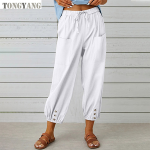 <span class=keywords><strong>Pantaloni</strong></span> larghi a vita alta e abbottonati di cotone <span class=keywords><strong>pantaloni</strong></span> tagliati a gamba larga da donna con stampa - Product Image 6