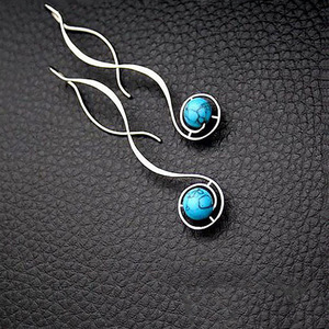 Orecchini Pendenti Lunghi Vintage Color Turchese per Donne, Gioielli Semplici e alla Moda - Product Image 3