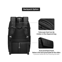 Sac à dos trolley extensible avec serrure TSA, chargement USB, multi-compartiments, résistant aux odeurs, pour le travail