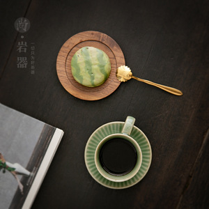 Ensemble tasse et soucoupe à café rétro en céramique, 210 ml, avec anse cylindrique, couleur unie, pour le thé de l'après-midi - Product Image 3