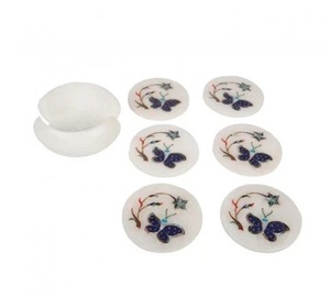 Sous-verre en marbre de style nouveau, qualité unique, cadeau, sous-verre en marbre personnalisé, incrustation de pierre et de métal, fabriqué en Inde - Product Image 4