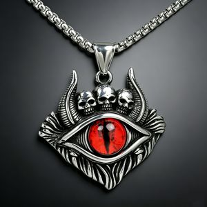 Yunnique-collar con colgante de acero y titanio para hombre, diseño de calavera con ojo del diablo, piedra de resina roja, forma geométrica, joyería de moda - Product Image 1