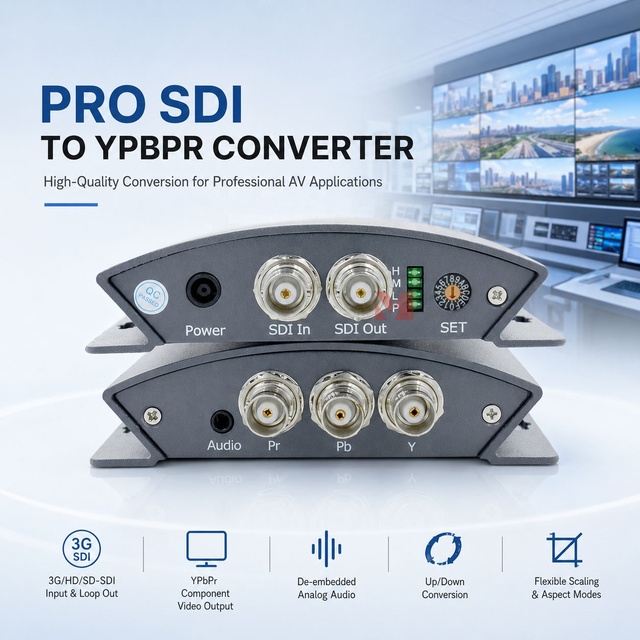 BNC SDI to YPbPr Converter 3G HD SD SDI to Component Video Converter with Audio Output SDI Loop Out DIP Control