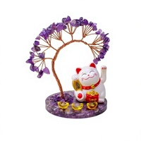 Artisanat en cristal : Arbre porte-bonheur en améthyste, figurine Feng Shui faite à la main avec main mobile, pour décoration de bureau et de maison