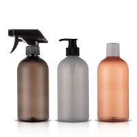 Vente chaude 500ml Accepter la couleur personnalisée et le logo Bouteille en plastique ronde Boston avec pompe noire ou pistolet pulvérisateur pour emballage cosmétique