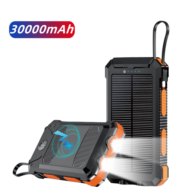 NEW Solar Panel Wireless Fast Charging 30000mah Power Bank Portable With Torches Built-in Line Solar Fast Charging Charger