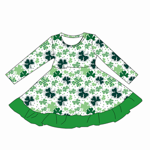 Qingli ODM Custom Factory NO Tariff Custom Bat Pattern Prints with <strong>Ruffle</strong> <strong>All</strong> Season Girls Long-sleeve Twril <strong>Dress</strong> - Product Image 2