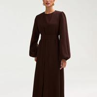Robe longue musulmane marron foncé Robe longue avec manches lanterne Moyen-Orient Musulman Eid al-Fitr abaya Vêtements