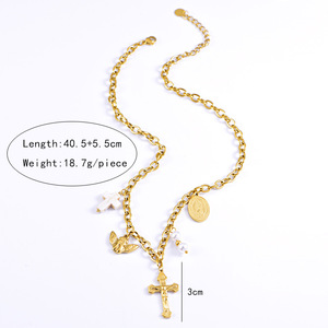 Collana pendente Vintage in acciaio inossidabile con angelo e perle 18K placcato oro Christian <span class=keywords><strong>Cross</strong></span> collana da donna - Product Image 6