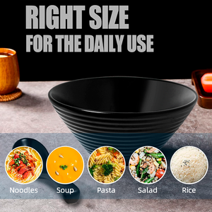 Juego de cuencos de Ramen Vintage de cerámica de 8 pulgadas con <span class=keywords><strong>cuchara</strong></span>, cuenco grande para sopa de fideos con cucharas para Pho Udon asiático Soba Matting Black - Product Image 2