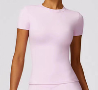 Camiseta Deportiva Corta para Mujer, Personalizada, Informal, de Punto, Elástica, Transpirable, de Secado Rápido, con Estampado Atlético, para Verano, Corte Regular