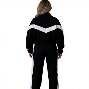 <b>Women</b> Black White Solid Plus Size Hip Hop Tracksuit Full Sleeve Half-<b>Zip</b> Sporty Regular Fit Winter Wear with Side Pockets - Product Image 3