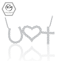 Collier pendentif cœur 'Je t'aime' en moissanite 1,38 CTW, luxe, en argent S925 plaqué rhodium, serti griffe, avec chaîne câble