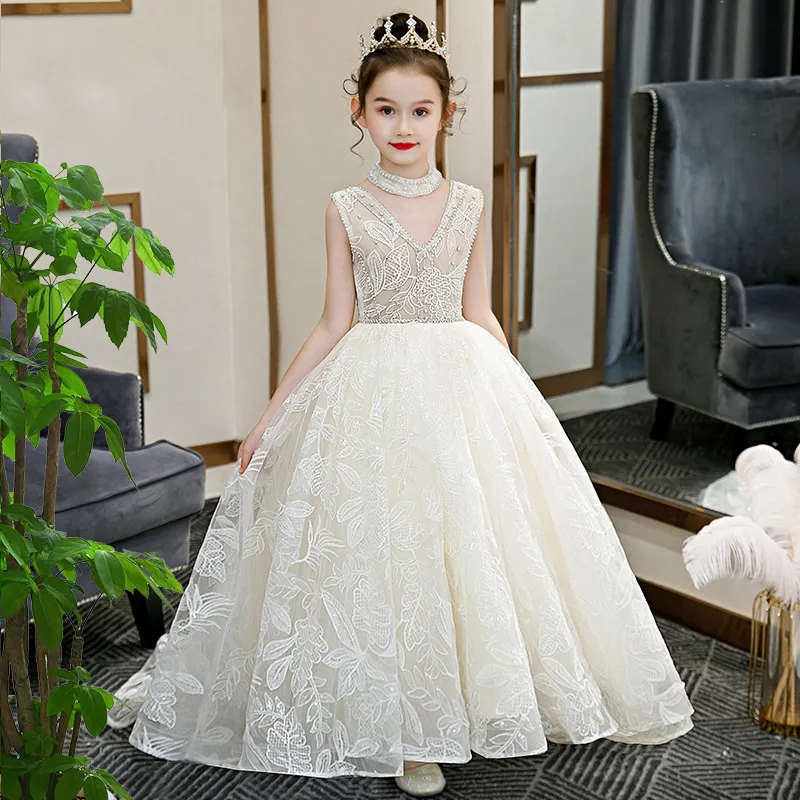 New Design Flower Girls Dress Princess Party Wedding Gowns for Girls Long Tail Formal Wear