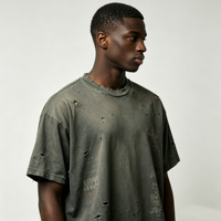T-shirt personnalisé Kornit DTG, imprimé intégral effet vieilli, fabricant OEM, style grunge, en coton