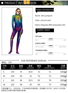 Macacão feminino, halloween macacão esqueleto de manga comprida com estampa digital 3d colorida