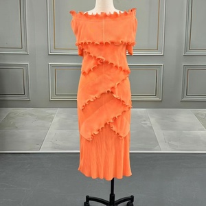 2025 Evening Gown Banquet Style Dress Ruffled Off-the-Shoulder Pleated Casual Dress with Contrast Color Natural Waistline - Product Image 4