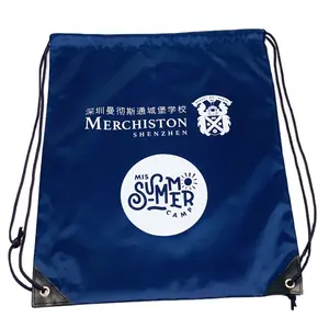 Mochila esportiva portátil unissex com cordão para presentes promocionais, mochila esportiva à prova d'água com logotipo personalizado 210DNylon, estoque de armazenamento