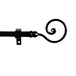 Classic <b>Black</b> Iron Curtain Pole with Curved Scroll Finial and <b>Bracket</b> Mount - Product Image 6