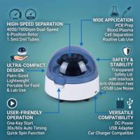 Mini-centrifugeuse polyvalente avec alimentation USB DC pour la préparation de PCR, le plasma sanguin et la séparation en laboratoire.