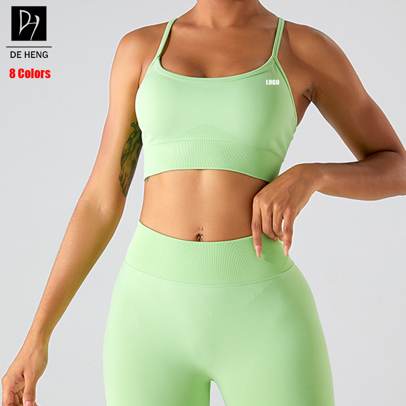 2025 Custom Fashion Active Outdoor Gym Sports Wear Women Nude Feeling High Cross Back Fitness Seamless Yoga Top for Women