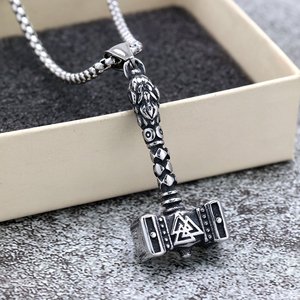 yunnique Vintage Stainless Steel Unisex Viking <b>Thor</b> <b>Hammer</b> Pendant <b>Necklace</b> Geometric Design Gift Jewelry - Product Image 1