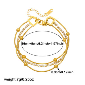 Stylish Multi Layer <b>Gold</b> Plated Snake Chain <b>Bracelet</b> With Crystal <b>Beads</b> Geometric Design Party Jewelry B2049 - Product Image 4