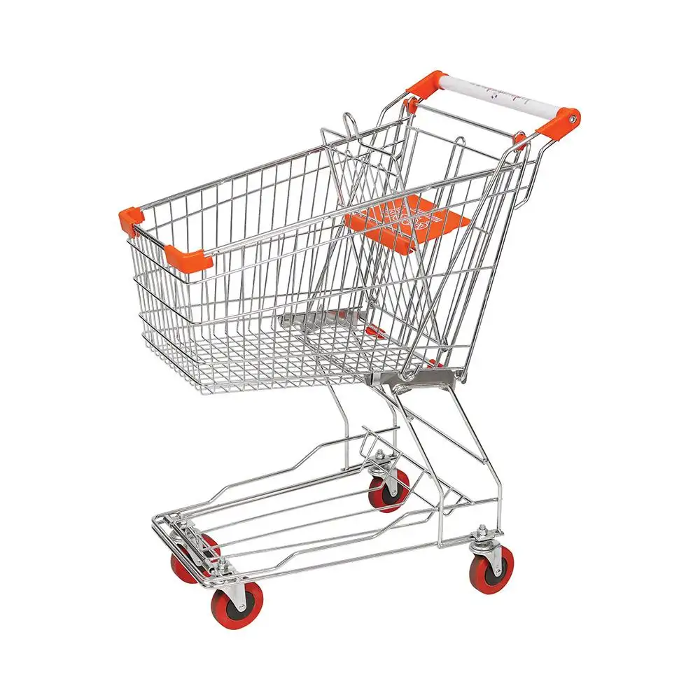 80L Supermarket Shopping Trolley Cart High Grade Carbon Steel Supermarket Cart Trolley