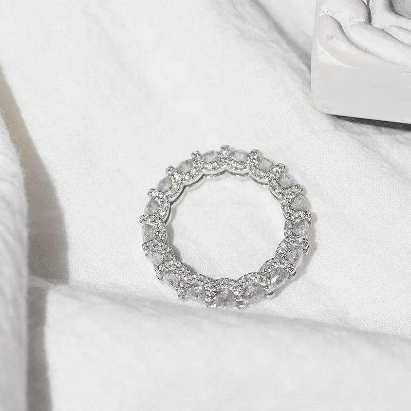 2023 thiết kế mới moissanite Nhẫn cưới hoàn toàn băng giá bạc 925 moissanite Eternity Nhẫn
