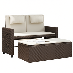 Outdoor Rattan Patio <b>Bench</b> With <b>Storage</b> 2 Seater Brown Water Resistant Modern <b>Garden</b> Furniture - Product Image 1