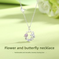 Kalung Mutiara Air Tawar Berlapis Emas Perak 925 Sterling dengan Hiasan Bunga Mawar dan Kupu-kupu untuk Wanita, Pertunangan, Pernikahan, Romantis