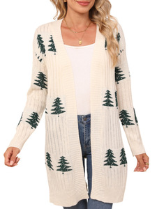Cardigan long en tricot jacquard torsadé pour <span class=keywords><strong>femme</strong></span>, motif sapin <span class=keywords><strong>de</strong></span> <span class=keywords><strong>Noël</strong></span>, ouvert sur le devant, coupe décontractée, pour l'hiver - Product Image 3