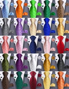 3.15" (8cm) <strong>Mens</strong> Tie and Lapel Pin Plaid Checkered Necktie <strong>Hankerchief</strong> Cufflinks Set for <strong>Men</strong> Business Wedding Party - Product Image 1