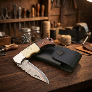 High Quality Copper Damascus Steel Folding Blade Pocket <b>Knife</b> Wholesale Factory Rates wood Handle Tactical Application - Product Image 6