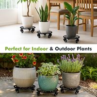 Chariot à plantes robuste en fer forgé avec roues en PU, style feuille, déplaceur de pots portable pour jardin intérieur/extérieur, vente en gros OEM