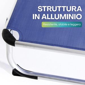 Lettino Prendisole in Alluminio Blu 190x60x80 Cm con Tettoia Parasole, Carico Massimo 120 Kg, Struttura Tubolare, Arredo da Giardino - Product Image 4