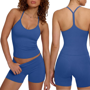 Conjuntos Deportivos de 2 Piezas para Mujer, con Logotipo Personalizado, al por Mayor, Sólidos, Cómodos, sin Costuras, para Gimnasio, Fitness, Tallas Grandes, Transpirables, para Yoga - Product Image 1