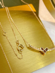 Xinfly 18K Gold Heart Cut <b>Ruby</b> Pendant <b>Necklace</b> Curved Row Diamond Setting Dainty Fine Jewelry Gift for Ladies Anniversary - Product Image 5