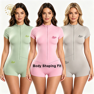 Direttamente dalla Fabbrica: Tuta Sportiva in Nylon Elasticizzato a 4 Vie con Zip, Senza Arricciatura, Pantaloni e <span class=keywords><strong>Body</strong></span> Sexy per Donne - Product Image 1