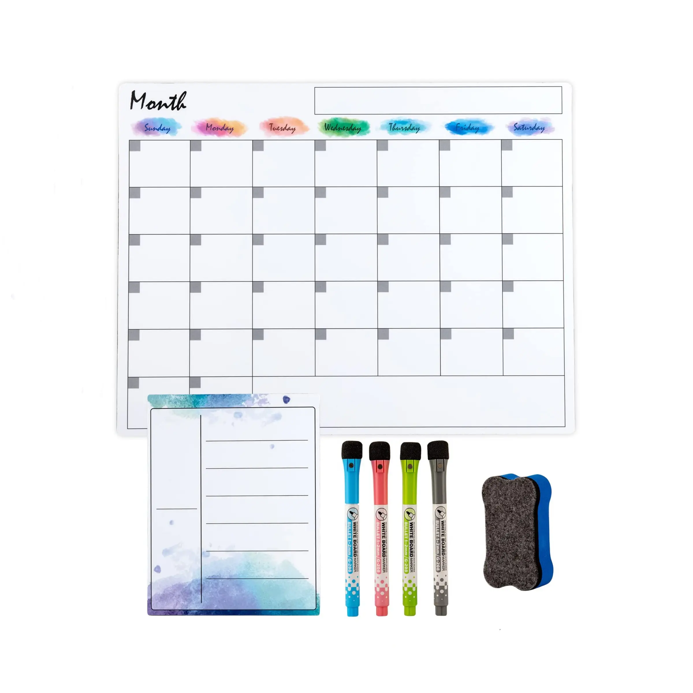 Customized Home Office Magnetic Dry Erase Calendar Whiteboard Kit Magnetic Notepad Weekly Monthly Planner for Family Kids