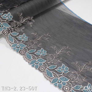 Dentelle brodée de 25cm, tissu en maille douce Polyester argent, dentelle brodée, <span class=keywords><strong>noir</strong></span>, de haute qualité, 1 pièce - Product Image 2