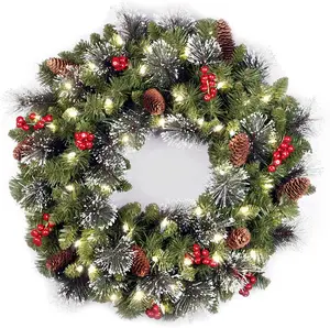 Christmas Wreath With LED Lights 40CM Artificial Wreath For Christmas Decoration Christmas Party Plastic Wreath