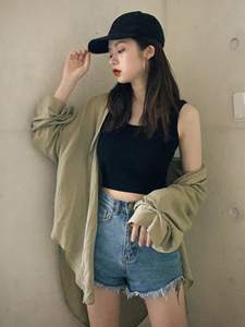 Summer Korean Design Chic Temperament <span class=keywords><strong>Top</strong></span> Self Cultivation Black Sexy Short Vest Suspender Bottom Women's <span class=keywords><strong>Crop</strong></span> Tops - Product Image 4
