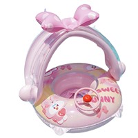 Siège de bain gonflable pour enfants avec auvent pare-soleil, bateau flottant anti-UV pour bébé, bouée de natation mignonne en forme de lapin pour fillettes