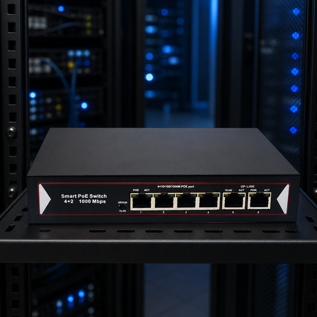OEM ODM 4 Port Gigabit PoE Switch 48V 10 100 1000Mbps with 2 RJ45 Uplink for Security Camera and CCTV Network